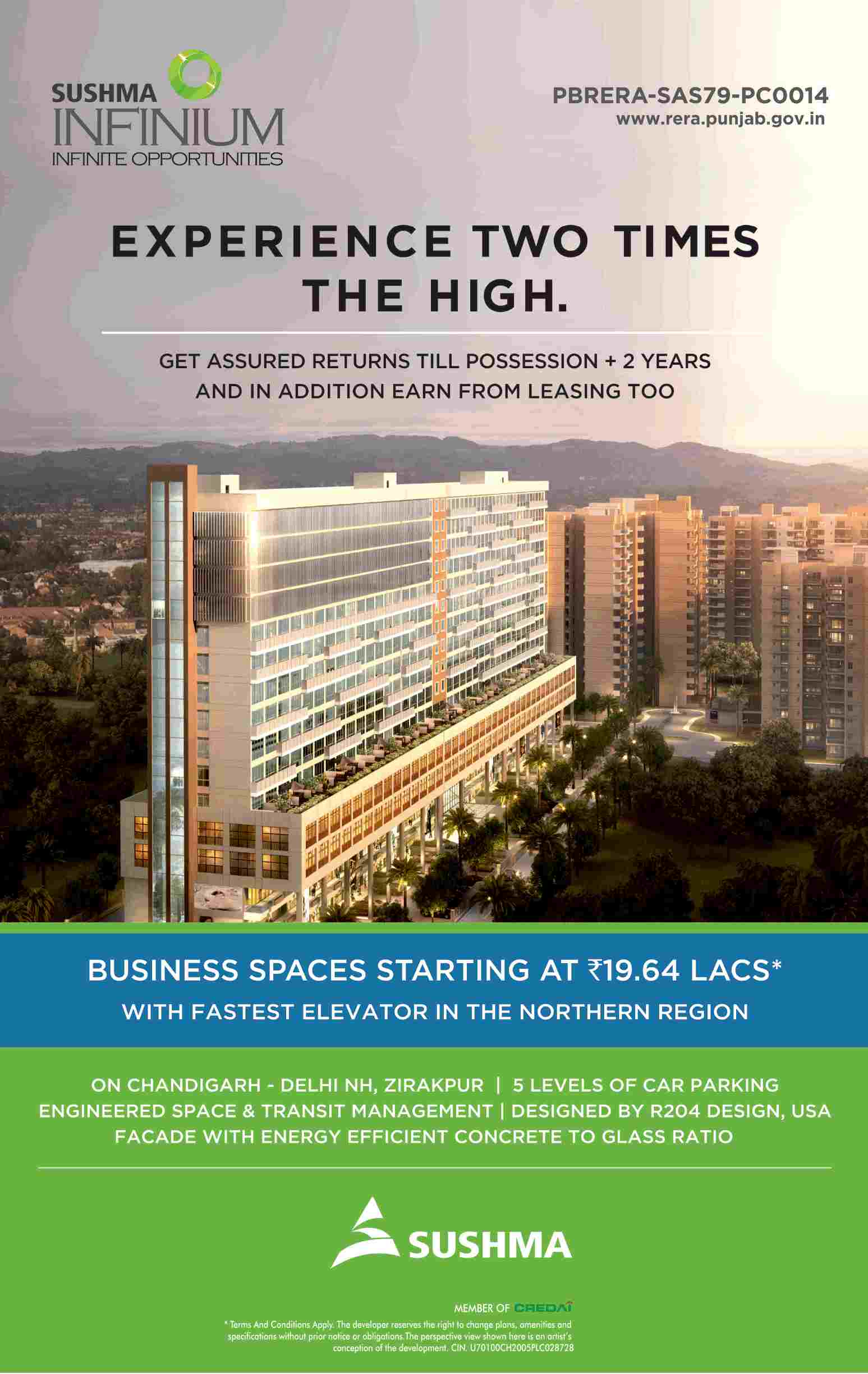 Get assured returns till possession + 2 years by booking property at Sushma Infinium in Chandigarh